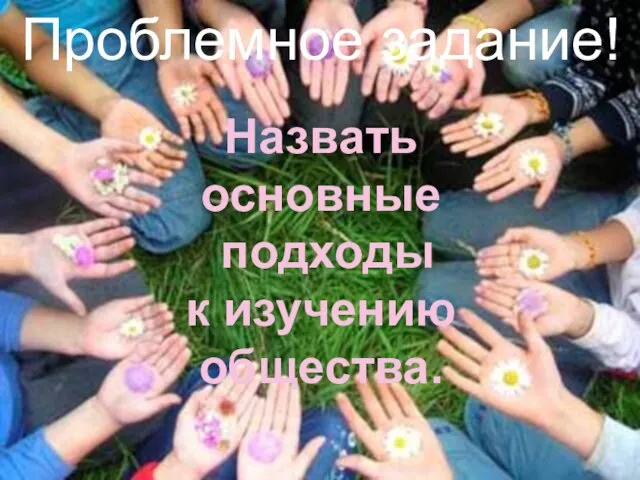 Проблемное задание! Назвать основные подходы к изучению общества.