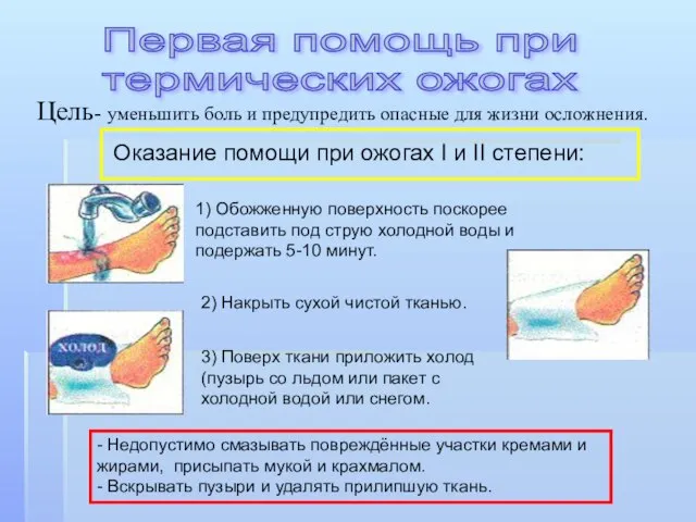 Цель- уменьшить боль и предупредить опасные для жизни осложнения. Оказание помощи при