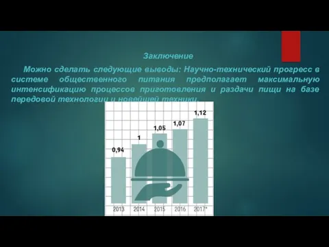 Заключение Можно сделать следующие выводы: Научно-технический прогресс в системе общественного питания предполагает