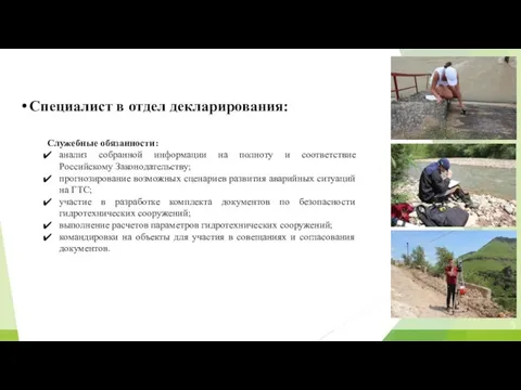 Специалист в отдел декларирования: Служебные обязанности: анализ собранной информации на полноту и