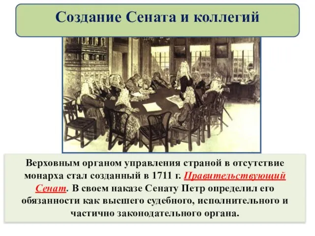 Верховным органом управления страной в отсутствие монарха стал созданный в 1711 г.