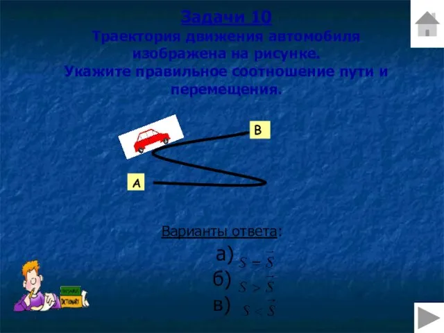 Задачи 10 Траектория движения автомобиля изображена на рисунке. Укажите правильное соотношение пути