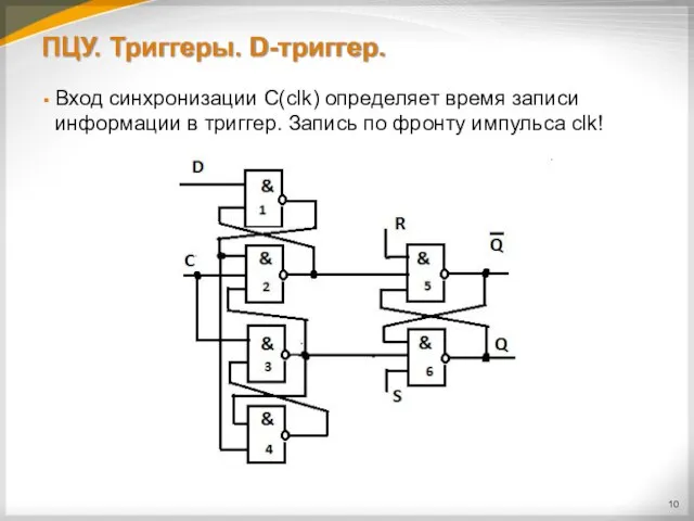 ПЦУ. Триггеры. D-триггер. Вход синхронизации C(clk) определяет время записи информации в триггер.