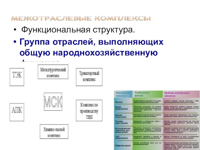 Функциональная структура. Группа отраслей, выполняющих общую народнохозяйственную функцию.