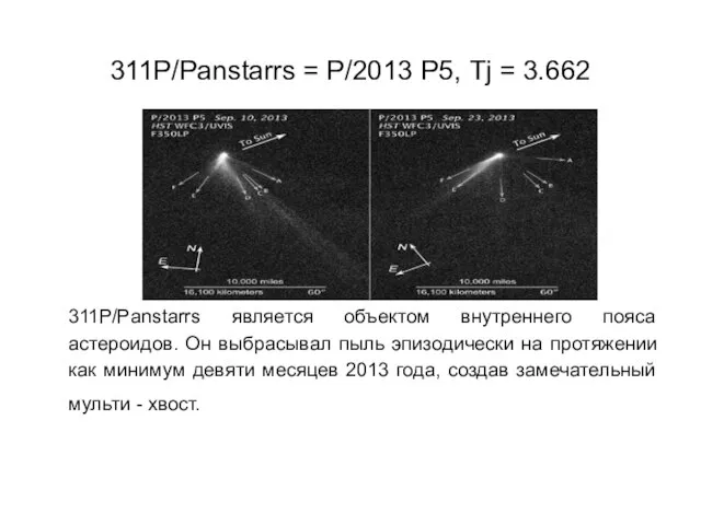 311P/Panstarrs = Р/2013 Р5, Тj = 3.662 311P/Panstarrs является объектом внутреннего пояса