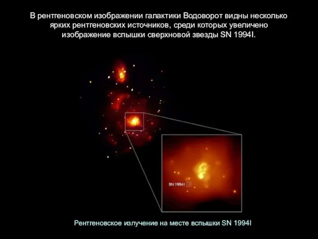 В рентгеновском изображении галактики Водоворот видны несколько ярких рентгеновских источников, среди которых