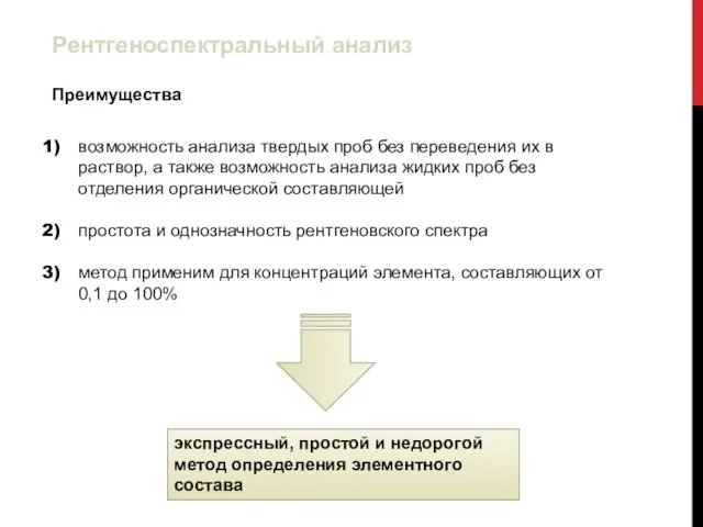 Рентгеноспектральный анализ возможность анализа твердых проб без переведения их в раствор, а