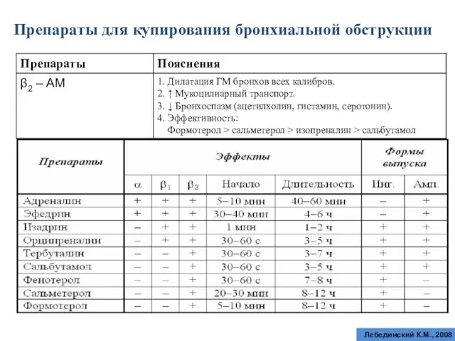 Препараты для купирования бронхиальной обструкции Лебединский К.М., 2008