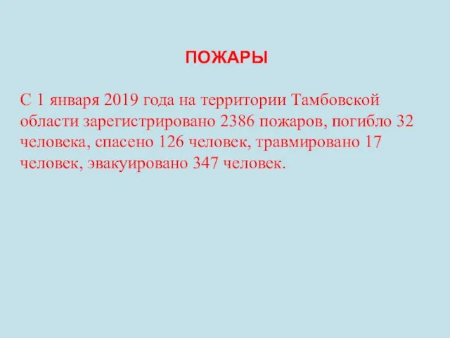 ПОЖАРЫ С 1 января 2019 года на территории Тамбовской области зарегистрировано 2386