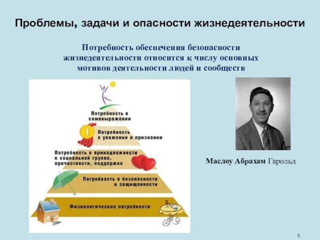 Проблемы, задачи и опасности жизнедеятельности Потребность обеспечения безопасности жизнедеятельности относится к числу