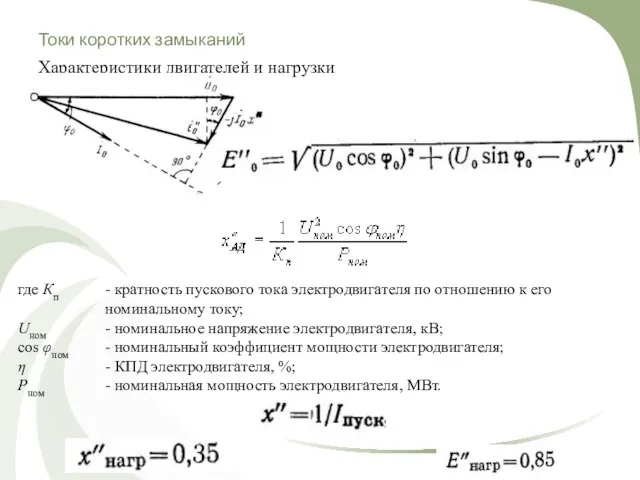 Токи коротких замыканий Характеристики двигателей и нагрузки