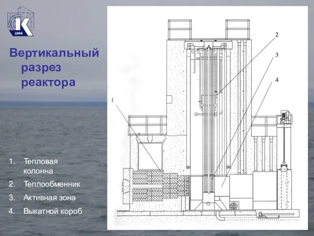 Вертикальный разрез реактора Тепловая колонна Теплообменник Активная зона Выкатной короб