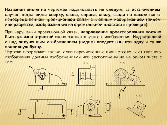 Названия видов на чертежах надписывать не следует, за исключением случая, когда виды