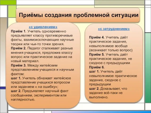 Приёмы создания проблемной ситуации «с удивлением» Приём 1. Учитель одновременно предъявляет классу