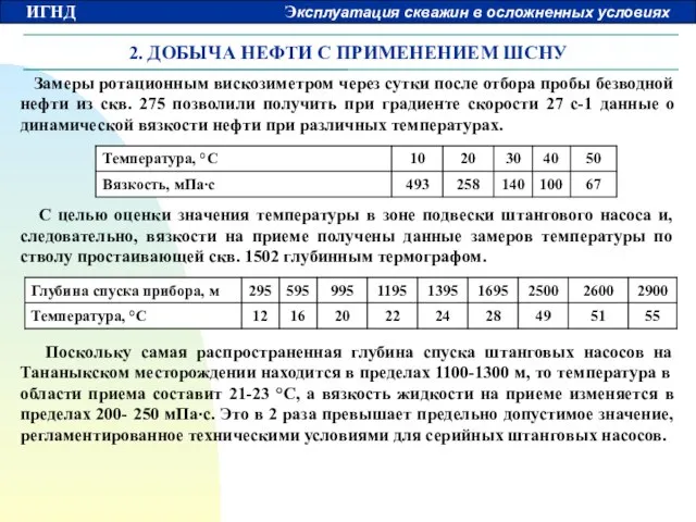 2. ДОБЫЧА НЕФТИ С ПРИМЕНЕНИЕМ ШСНУ Замеры ротационным вискозиметром через сутки после