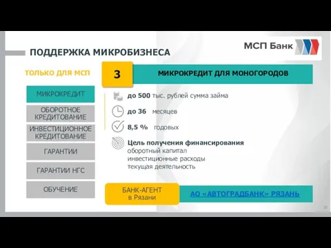 ПОДДЕРЖКА МИКРОБИЗНЕСА 20 МИКРОКРЕДИТ ГАРАНТИИ НГС ИНВЕСТИЦИОННОЕ КРЕДИТОВАНИЕ ОБУЧЕНИЕ ГАРАНТИИ до 500