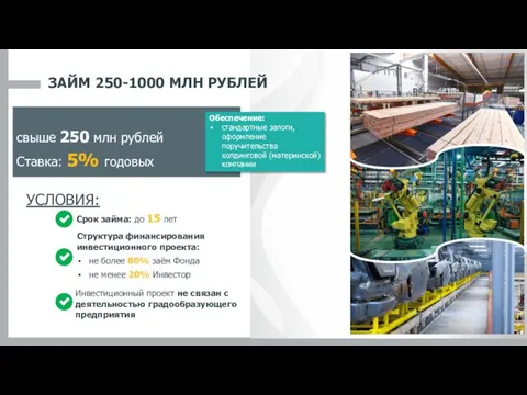 6 ЗАЙМ 250-1000 МЛН РУБЛЕЙ УСЛОВИЯ: свыше 250 млн рублей Ставка: 5%