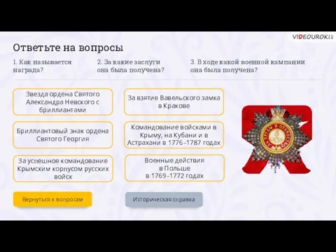 Ответьте на вопросы Историческая справка Звезда ордена Святого Александра Невского с бриллиантами