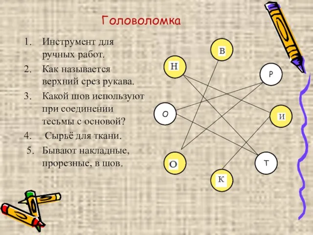 Головоломка Инструмент для ручных работ. Как называется верхний срез рукава. Какой шов