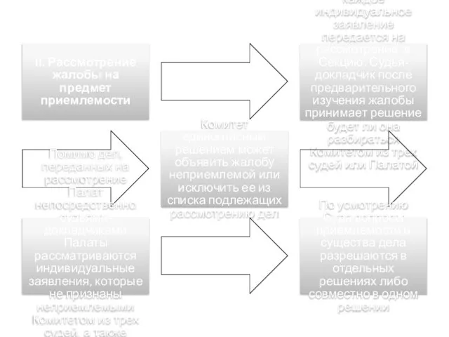 II. Рассмотрение жалобы на предмет приемлемости каждое индивидуальное заявление передается на рассмотрение