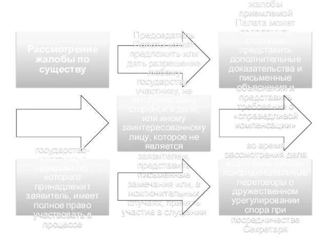 Рассмотрение жалобы по существу после объявления жалобы приемлемой Палата может предложить сторонам