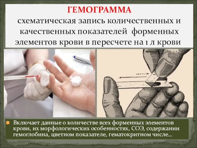 ГЕМОГРАММА схематическая запись количественных и качественных показателей форменных элементов крови в пересчете