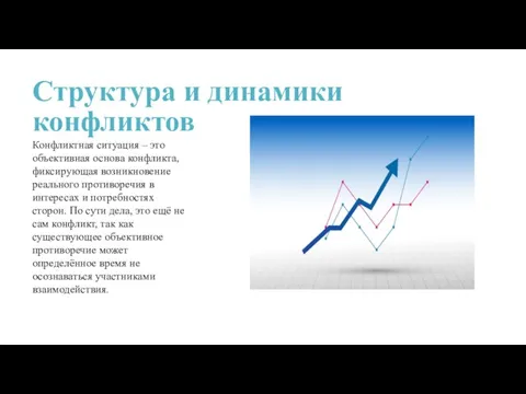 Структура и динамики конфликтов Конфликтная ситуация – это объективная основа конфликта, фиксирующая