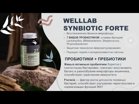 WELLLAB SYNBIOTIC FORTE Живые активные пробиотики борются с гнилостными бактериями, помогают восстановить