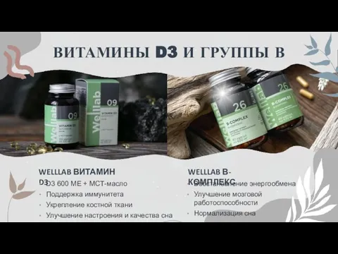 ВИТАМИНЫ D3 И ГРУППЫ В Восстановление энергообмена Улучшение мозговой работоспособности Нормализация сна