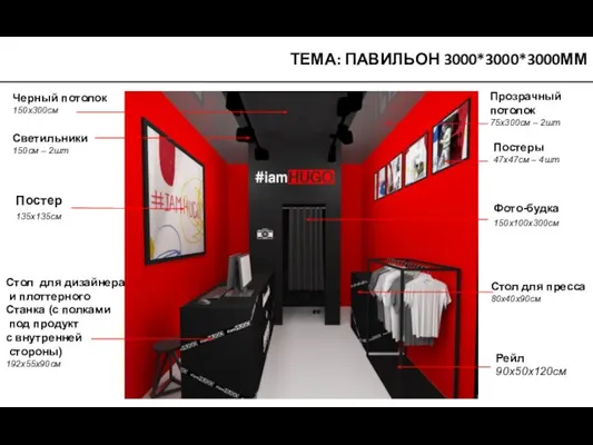 ТЕМА: ПАВИЛЬОН 3000*3000*3000ММ Постеры 47х47см – 4шт Постер 135х135см Стол для дизайнера