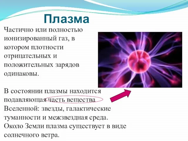 Частично или полностью ионизированный газ, в котором плотности отрицательных и положительных зарядов