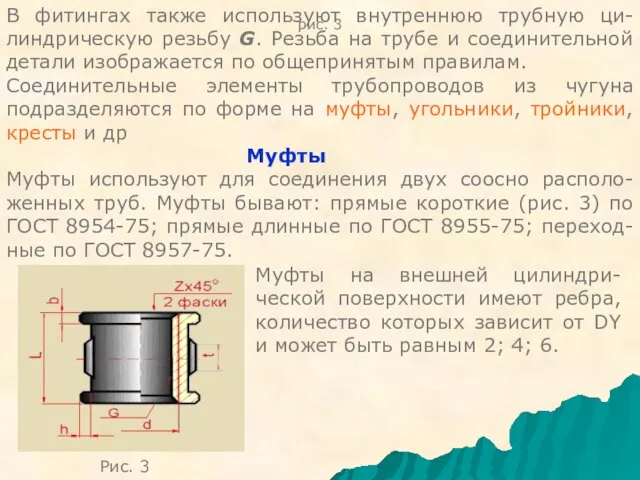 рис. 3 В фитингах также используют внутреннюю трубную ци-линдрическую резьбу G. Резьба