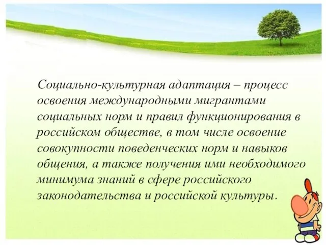 Социально-культурная адаптация – процесс освоения международными мигрантами социальных норм и правил функционирования