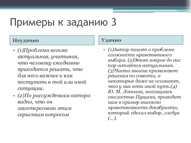 Примеры к заданию 3 Неудачно Удачно (1)Проблема весьма актуальная, учитывая, что человеку