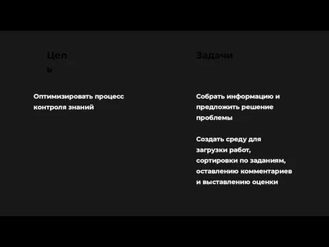 Оптимизировать процесс контроля знаний Цель Задачи Собрать информацию и предложить решение проблемы