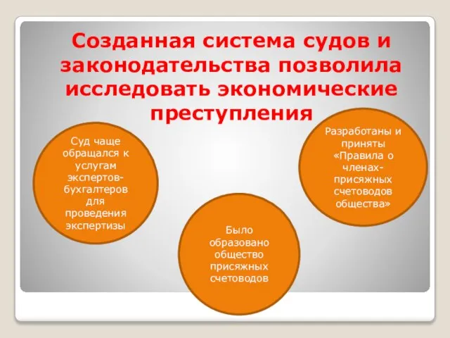 Созданная система судов и законодательства позволила исследовать экономические преступления Суд чаще обращался