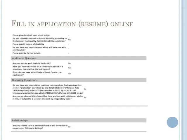 Fill in application (resume) online