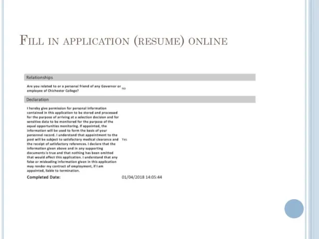 Fill in application (resume) online