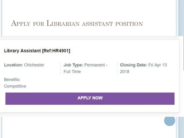 Apply for Librarian assistant position