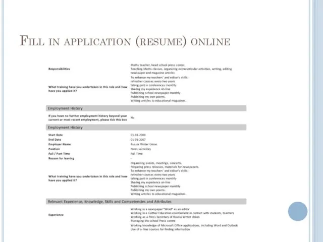 Fill in application (resume) online