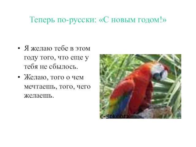 Теперь по-русски: «С новым годом!» Я желаю тебе в этом году того,