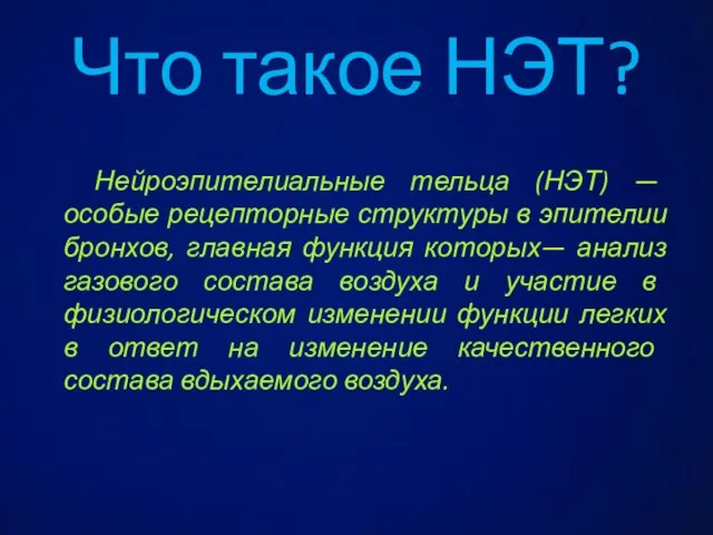 Что такое НЭТ? Нейроэпителиальные тельца (НЭТ) — особые рецепторные структуры в эпителии