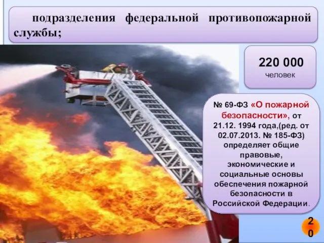 подразделения федеральной противопожарной службы; 220 000 человек № 69-ФЗ «О пожарной безопасности»,