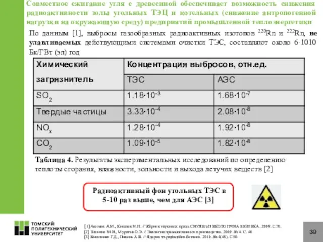 39 Совместное сжигание угля с древесиной обеспечивает возможность снижения радиоактивности золы угольных