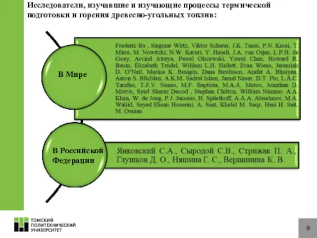 9 Исследователи, изучавшие и изучающие процессы термической подготовки и горения древесно-угольных топлив: