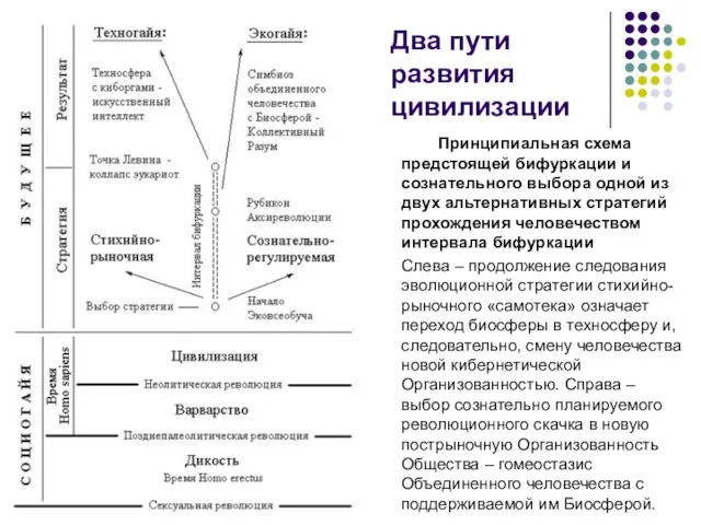 Два пути развития цивилизации Принципиальная схема предстоящей бифуркации и сознательного выбора одной