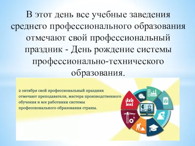 В этот день все учебные заведения среднего профессионального образования отмечают свой профессиональный