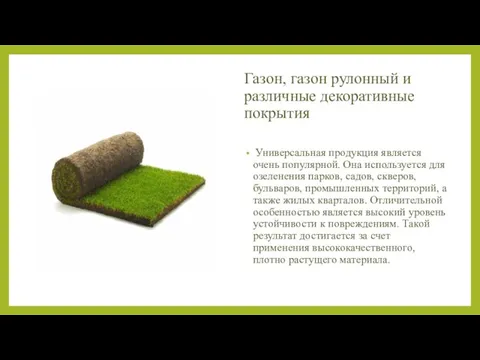 Газон, газон рулонный и различные декоративные покрытия Универсальная продукция является очень популярной.