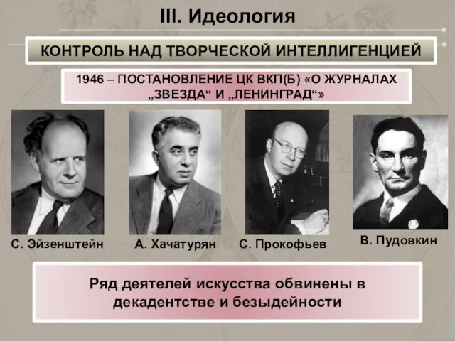 III. Идеология 1946 – ПОСТАНОВЛЕНИЕ ЦК ВКП(Б) «О ЖУРНАЛАХ „ЗВЕЗДА“ И „ЛЕНИНГРАД“»