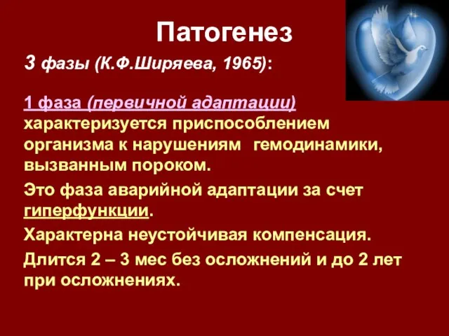 Патогенез 3 фазы (К.Ф.Ширяева, 1965): 1 фаза (первичной адаптации) характеризуется приспособлением организма